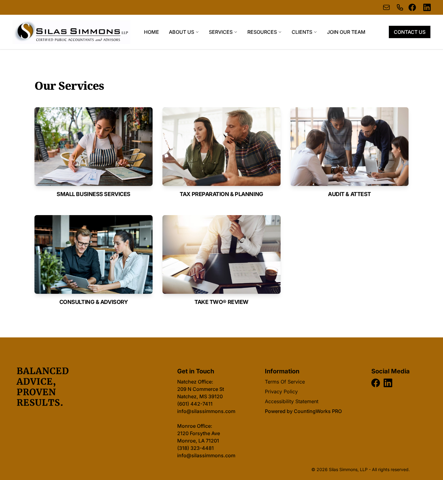 The complete Services page on silassimmons.com