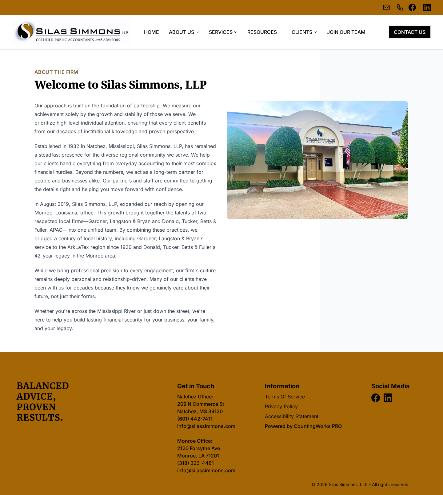 The complete About the Firm page on silassimmons.com